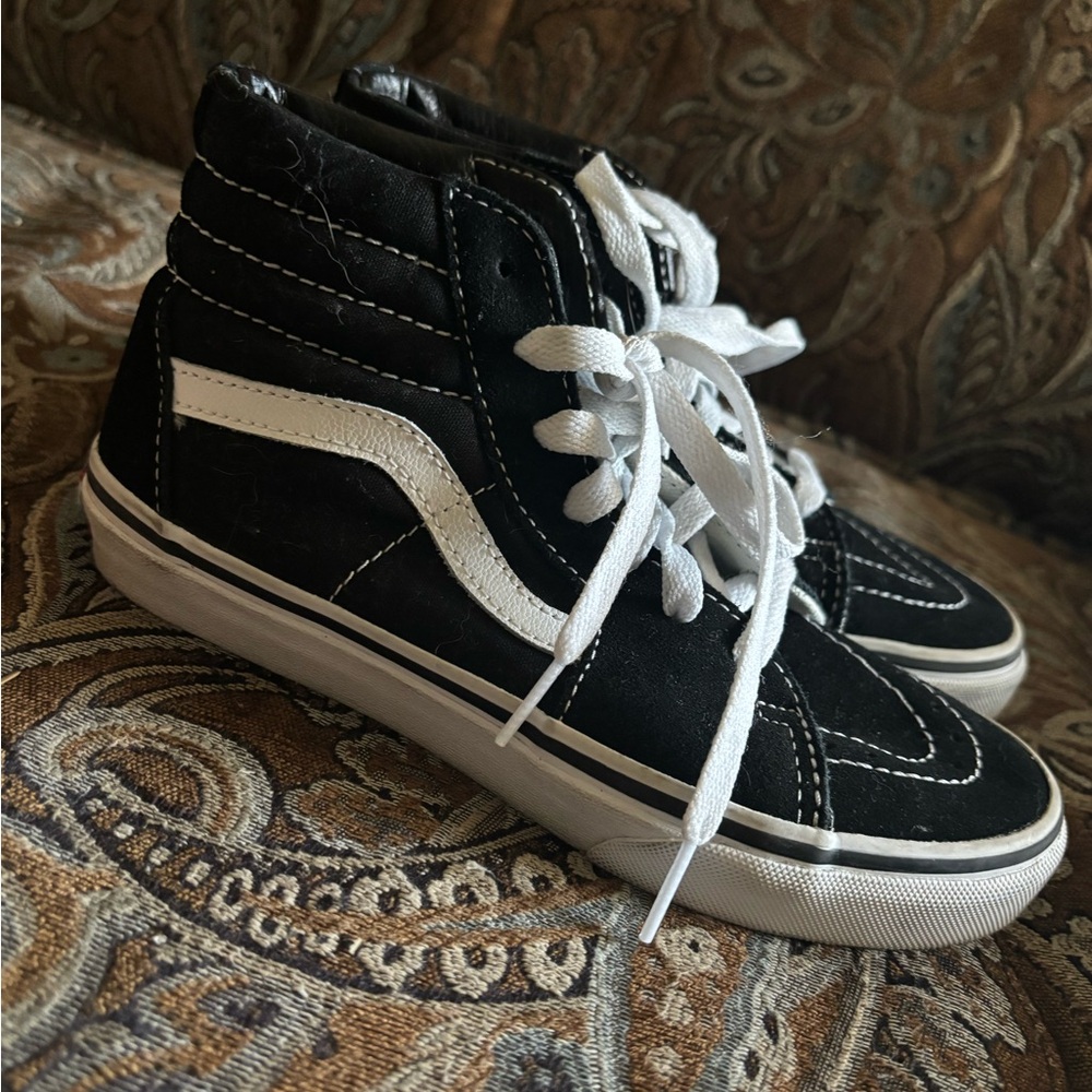 Vans Black and White High-Top Sneakers with Signature Stripe